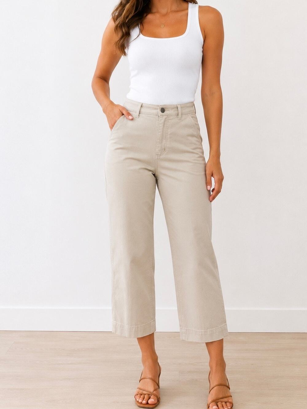 Everlane Straight Leg Crop Pants in Bone Tan - Size 4
